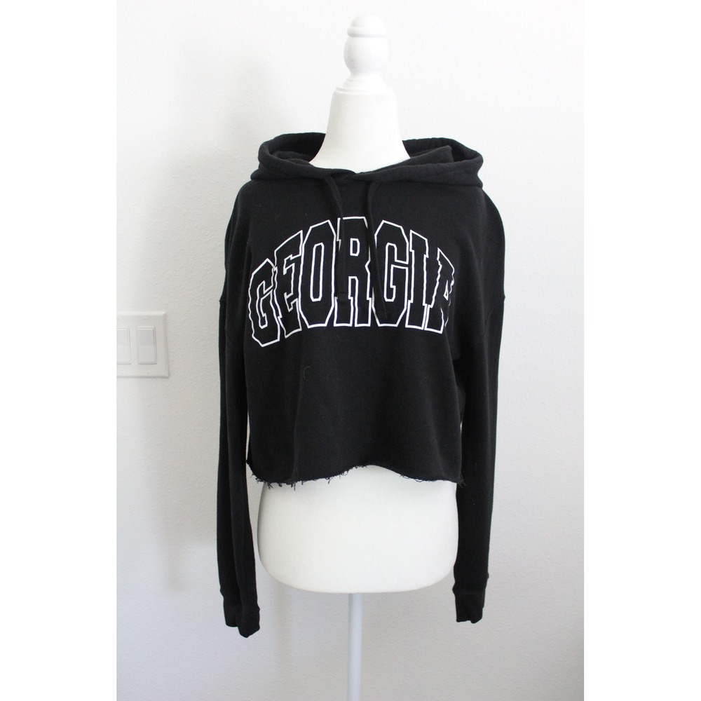 UGA Georgia Bullsogs Cropped Hoodie Black Graphic Sweatshirt Women's‎ Small